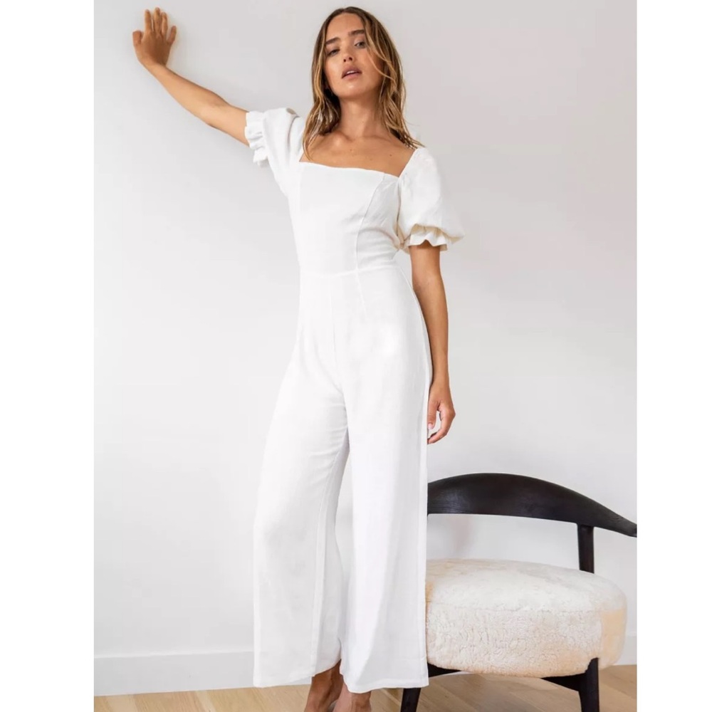 White Jumpsuit Puff Sleeves